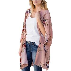 Band of Gypsies Duster Cardigan Kimono Floral Pink Purple Yellow XS/S EUC!